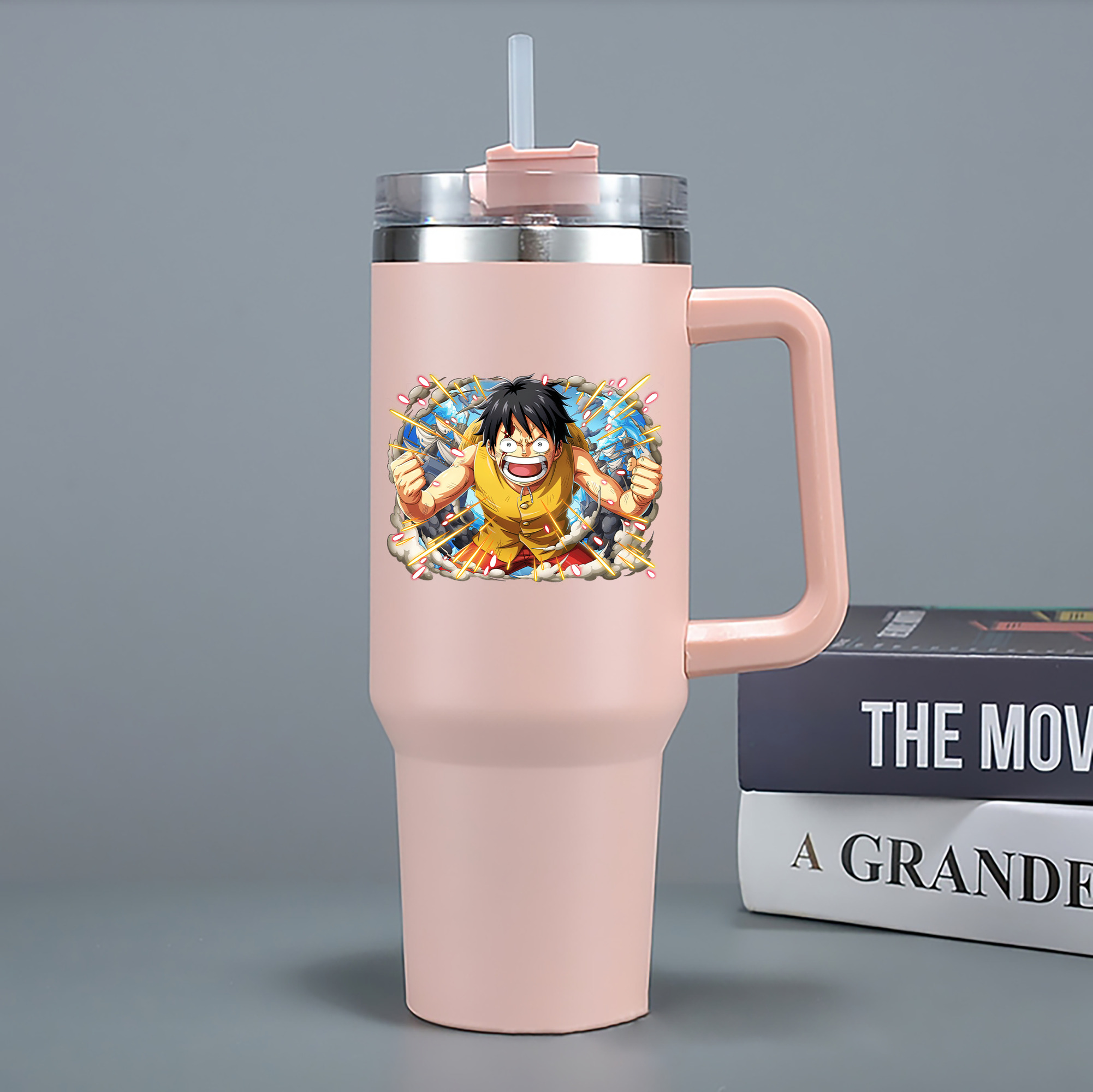 ワンピース モンキー・D・ルフィ ONE PIECE Monkey D. Luffy 1200mL車用タンブラー - クリスタルステッカー（プラスチックストロー付き）